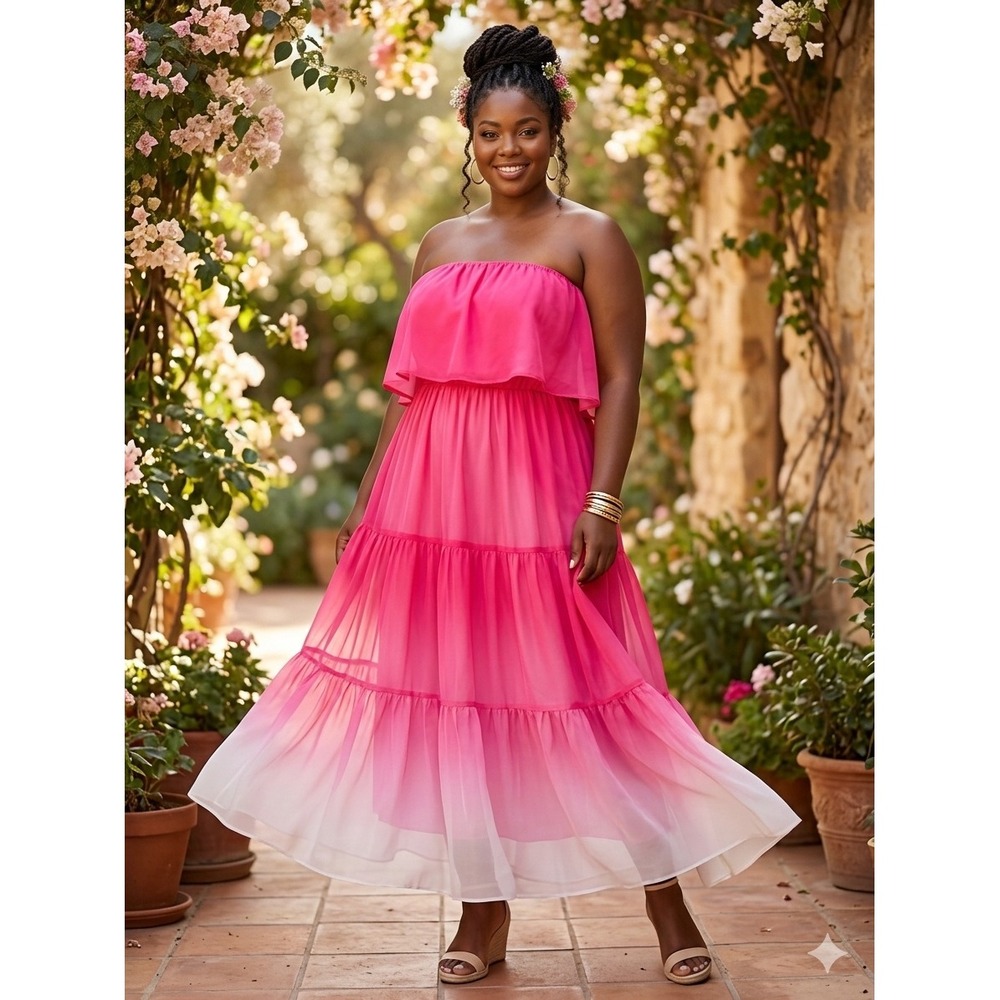 Pink Lily Strapless Ombre Pink Maxi Dress